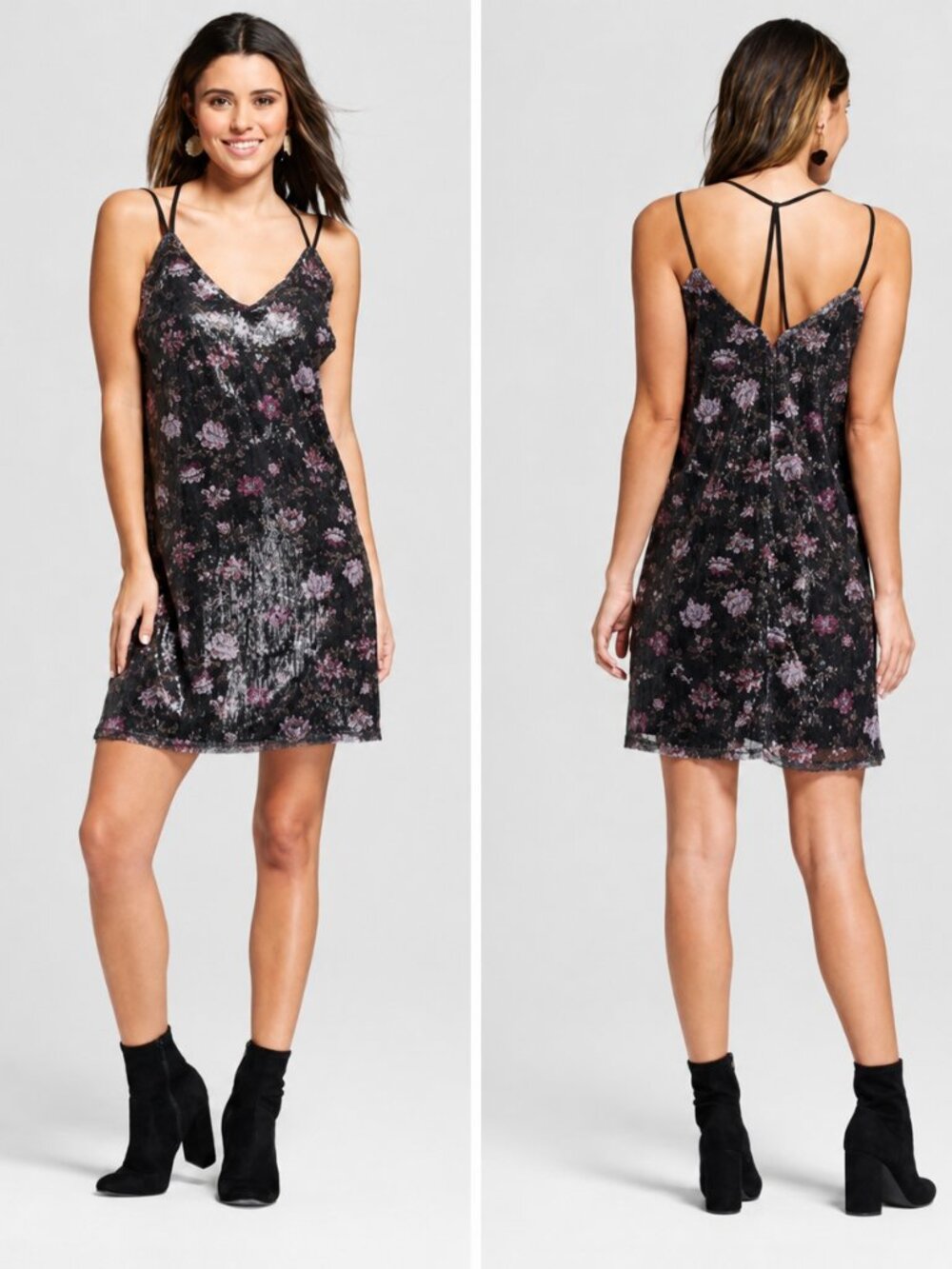 Xhilaration Black and Pink Floral Mini Dress